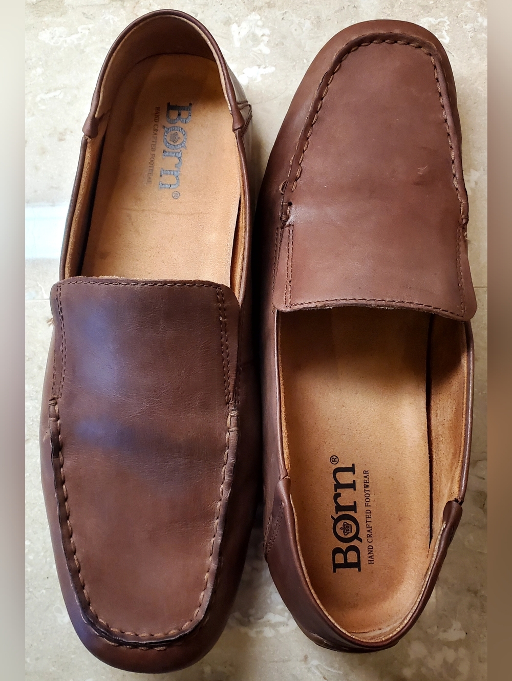 Born Marcel Men's Tan Leather Moc Toe Slip-On Loafers Size 12 - Picture 8 of 11